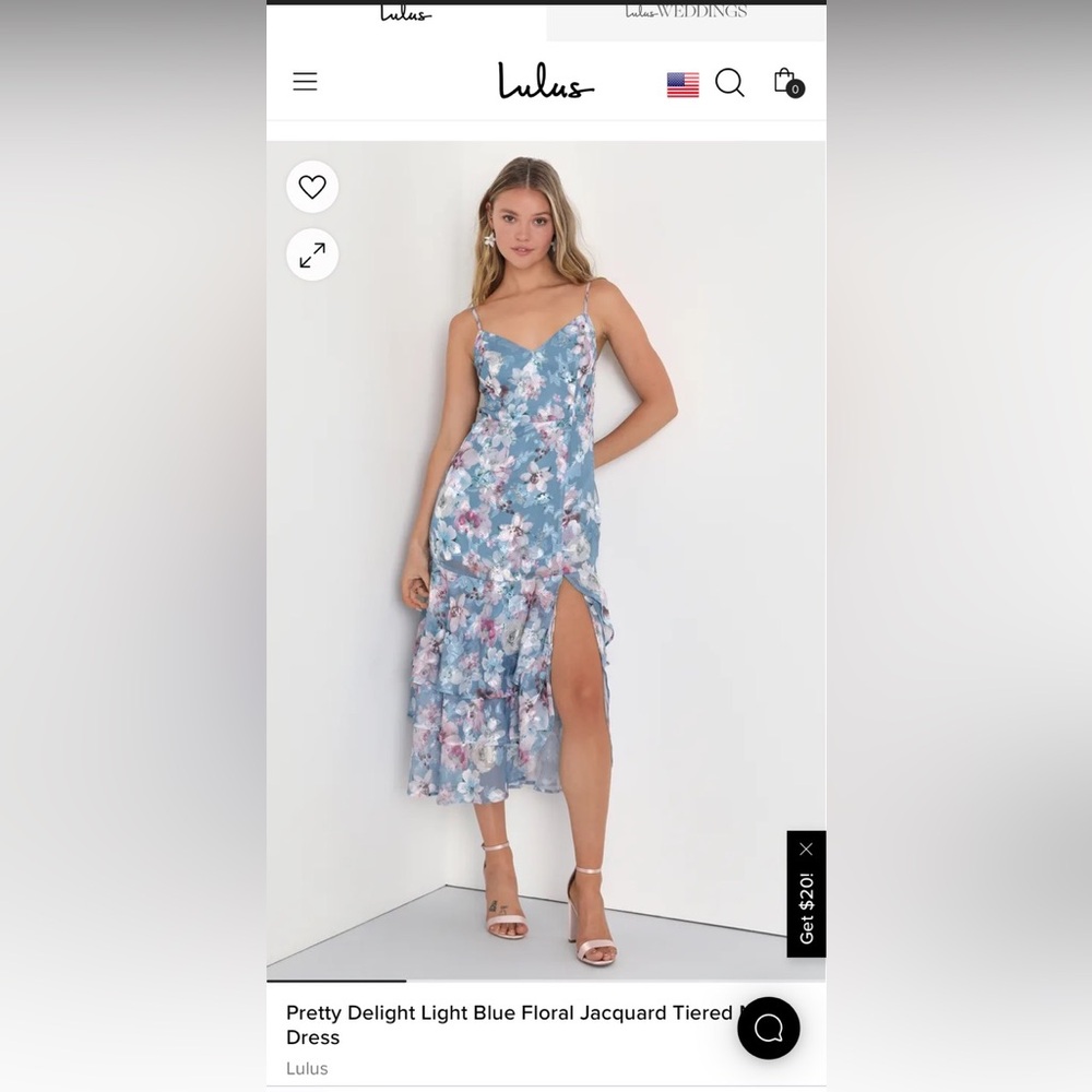 Lulu’s NWT blue floral midi dress, size Large
